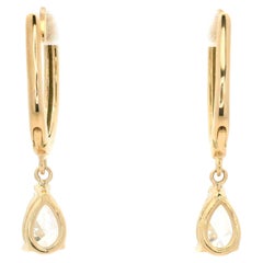 New 14k Yellow Gold GIA 0.80ctw Pear Cut Diamond Teardrop Dangle Hoop Earrings