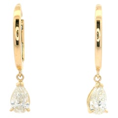 New 14k Yellow Gold GIA 0.80ctw Pear Cut Diamond Teardrop Dangle Hoop Earrings