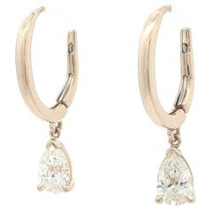 New 14k Yellow Gold GIA 0.94ctw I VS2 Pear Diamond Dangle Drop Hoop Earrings (orecchini a cerchio)