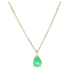 New 14k Yellow Gold GIA 1.16ct Pear Colombian Emerald Solitaire Pendant Necklace