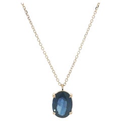 New 14k Yellow Gold GIA 1.77ct Oval Sapphire Solitaire Pendant Adjustable Chain