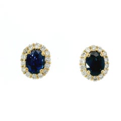 New 14k Yellow Gold GIA 2.62ctw Oval Sapphire w/ Diamond Halo Stud Earrings