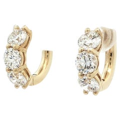New 14k Yellow Gold GIA 2.70ctw F VS1 6 Round Diamond Hoop Huggie Earrings