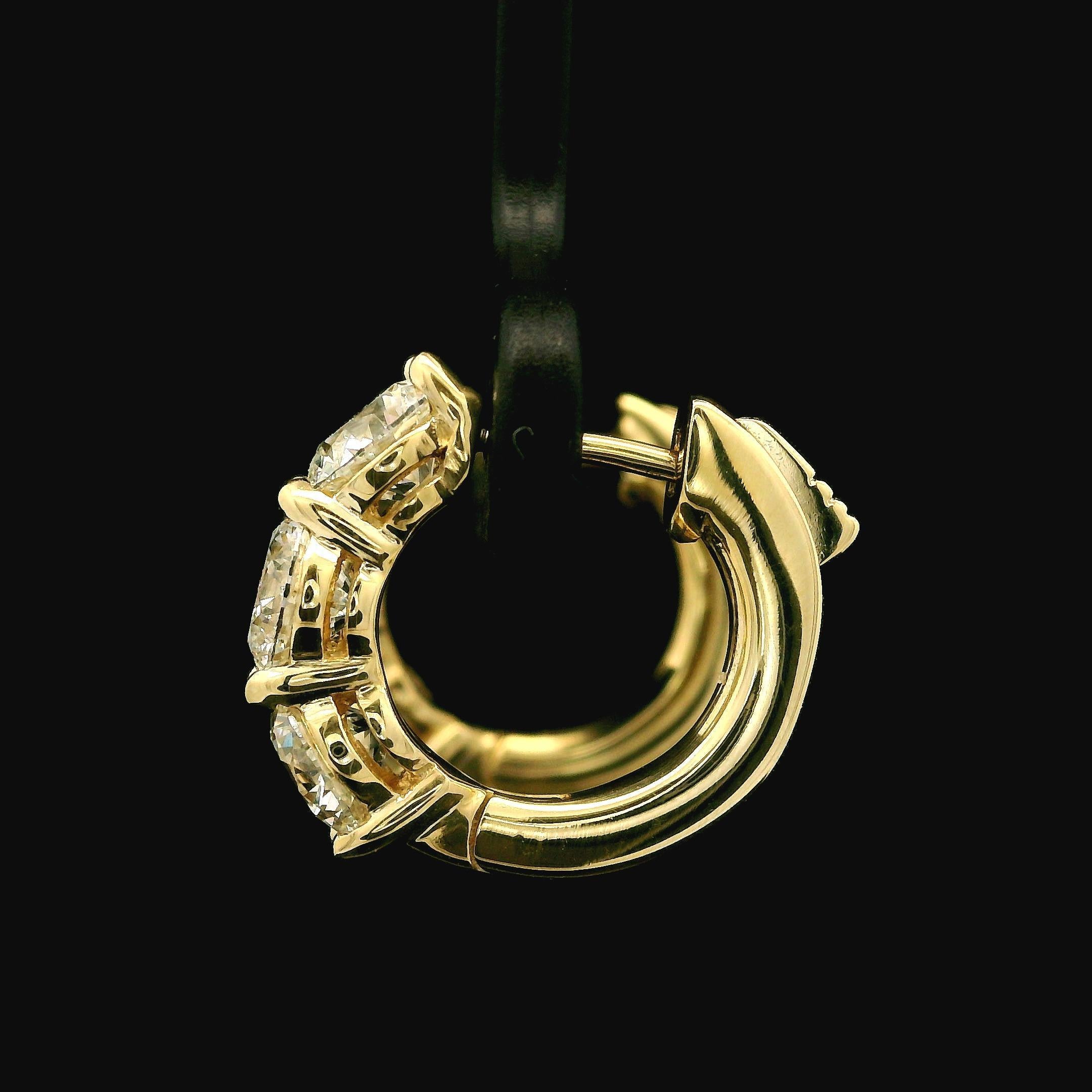 Boucles d'oreilles huggie en or jaune 14 carats GIA 2,72 ctw 6 diamants ronds F FL grand format, neuves Neuf - En vente à Montclair, NJ