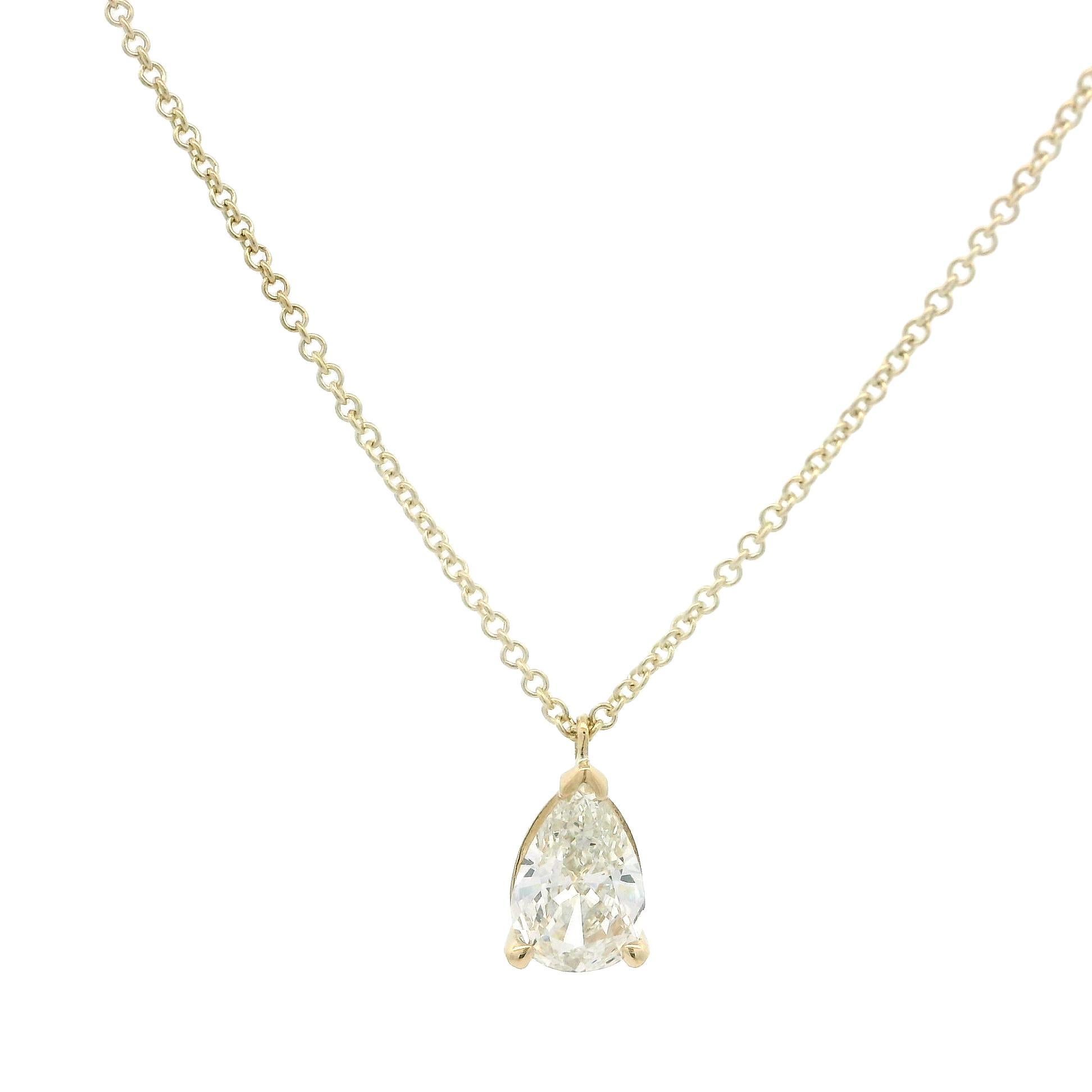 New 14k Yellow Gold GIA .68ct Pear Diamond Solitaire Pendant Adjustable Necklace (Collana regolabile) in vendita 5