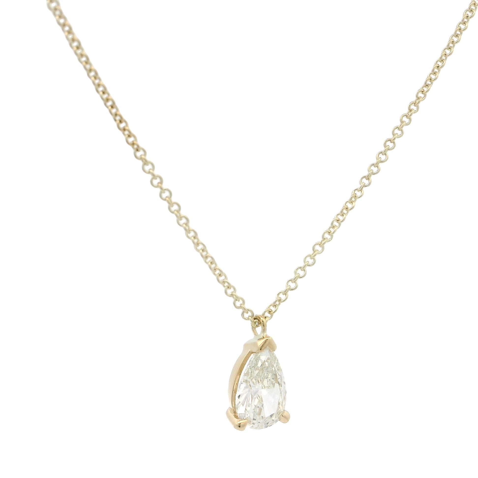 New 14k Yellow Gold GIA .68ct Pear Diamond Solitaire Pendant Adjustable Necklace (Collana regolabile) in vendita 6