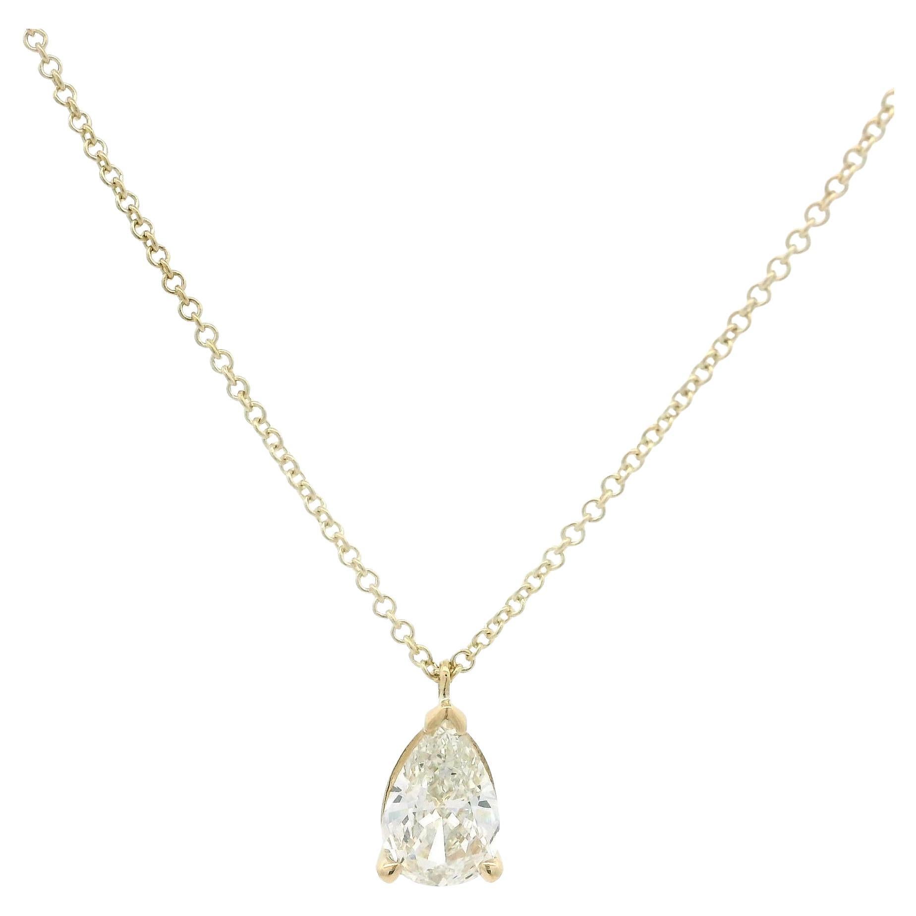 New 14k Yellow Gold GIA .68ct Pear Diamond Solitaire Pendant Adjustable Necklace