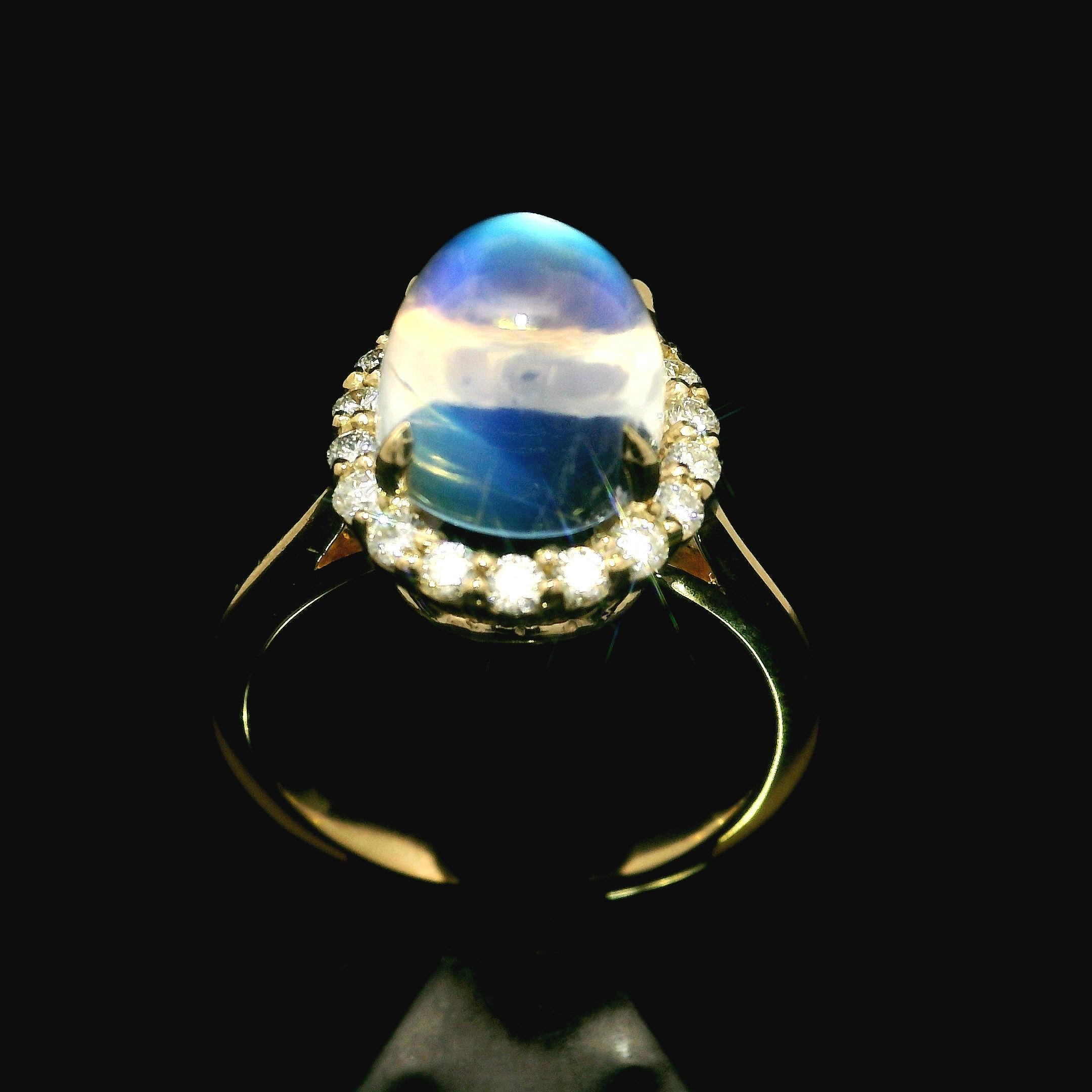 New! 14k Yellow Gold Gorgeous Clean Moonstone W/ Diamond Halo 4.69ctw Ring 5