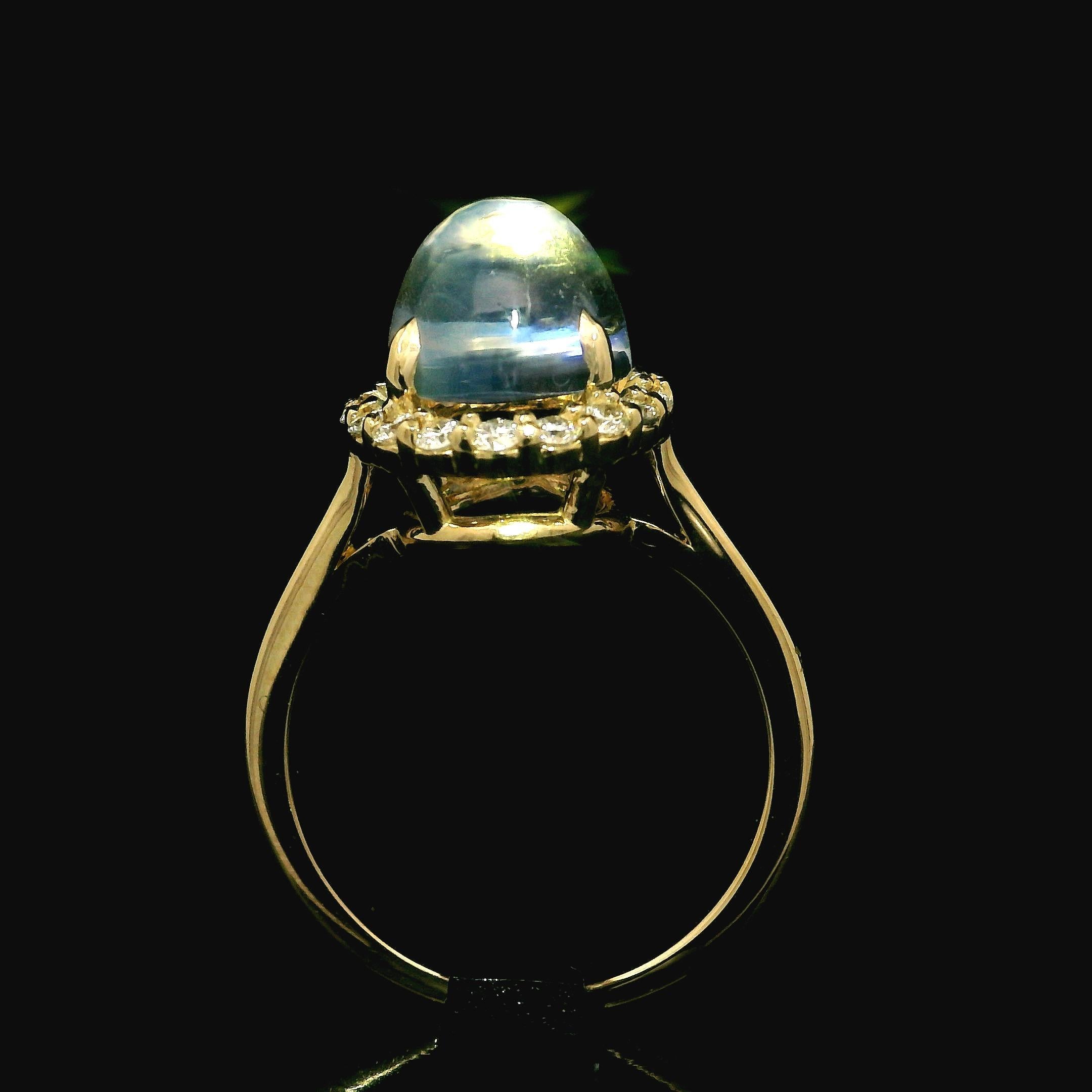 New! 14k Yellow Gold Gorgeous Clean Moonstone W/ Diamond Halo 4.69ctw Ring 7