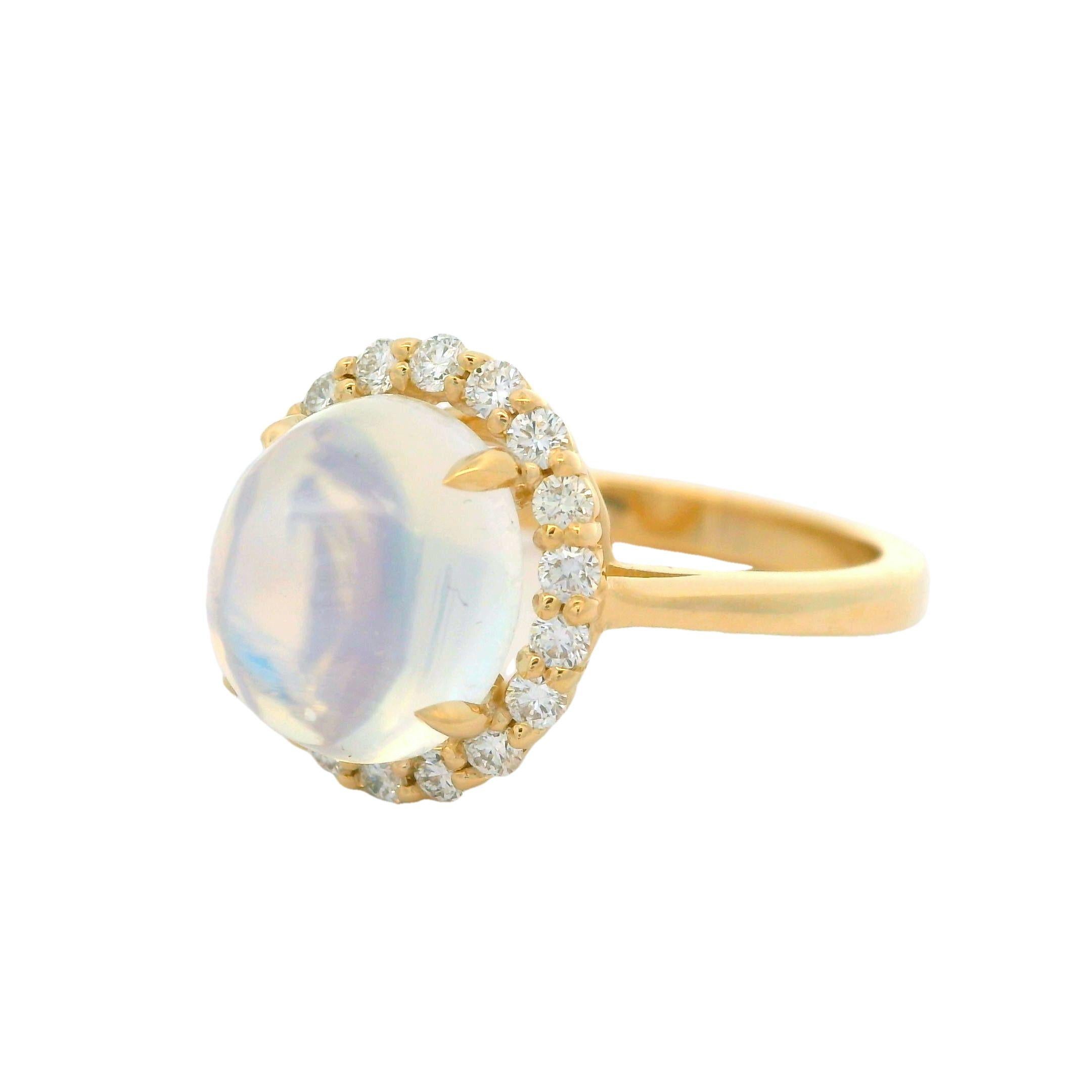 Oval Cut New! 14k Yellow Gold Gorgeous Clean Moonstone W/ Diamond Halo 4.69ctw Ring