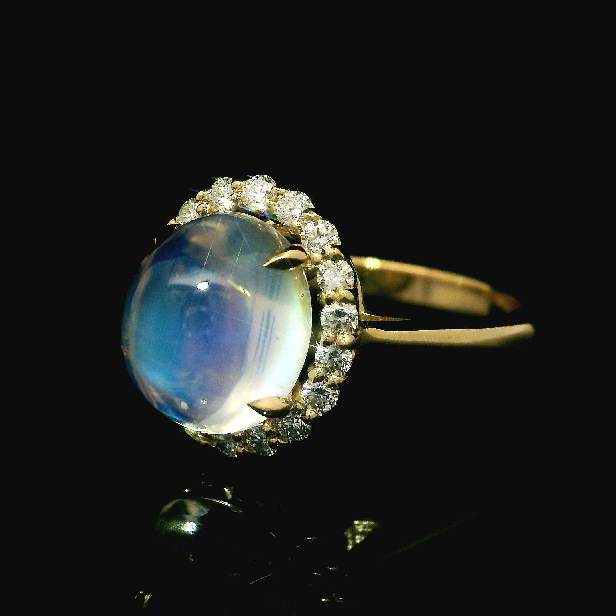 New! 14k Yellow Gold Gorgeous Clean Moonstone W/ Diamond Halo 4.69ctw Ring 1