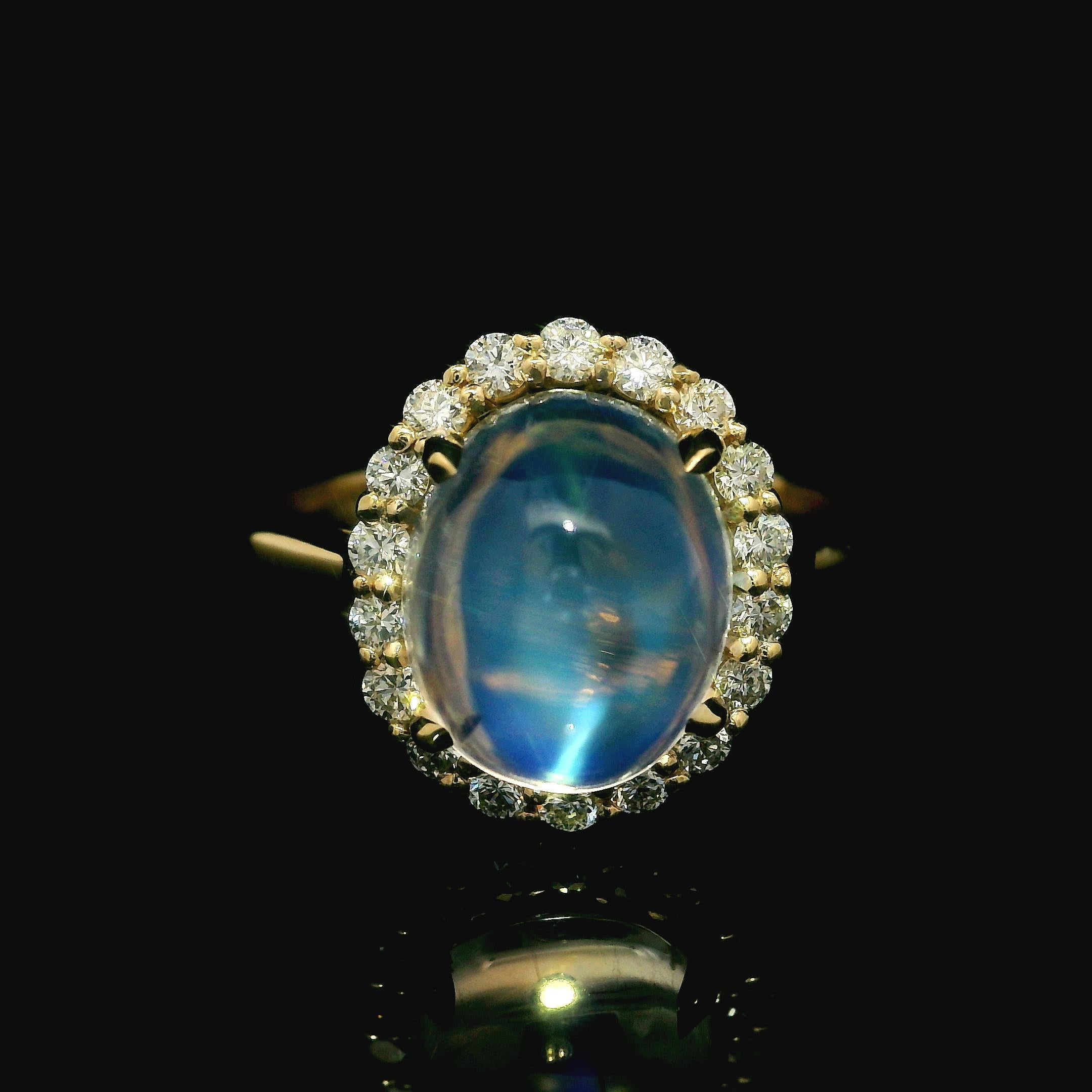 New! 14k Yellow Gold Gorgeous Clean Moonstone W/ Diamond Halo 4.69ctw Ring 2