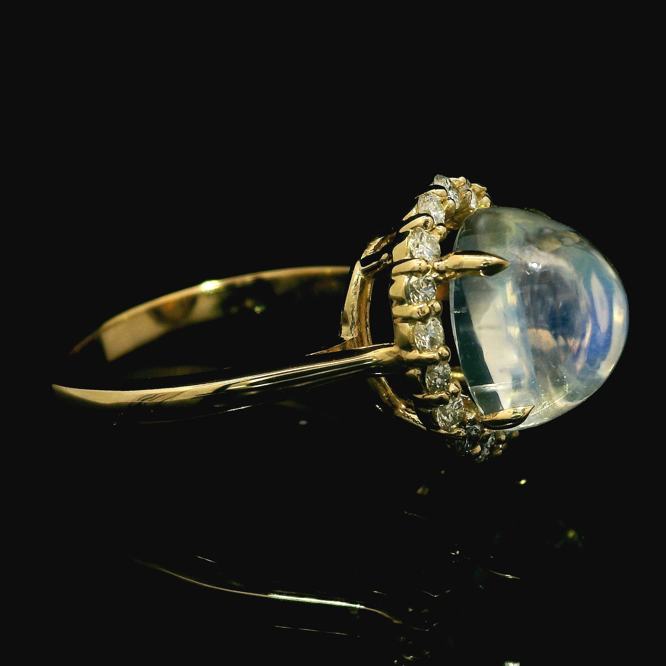 New! 14k Yellow Gold Gorgeous Clean Moonstone W/ Diamond Halo 4.69ctw Ring 4