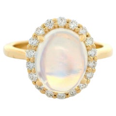 Neu! 14k Gelbgold Wunderschöner sauberer Mondstein mit Diamant Halo 4,69ctw Ring mit Diamant-Halo