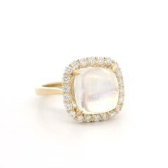 Neuer 14k Gelbgold Hochwertiger 4,55ctw Kissen-Mondstein & Diamant-Halo-Ring mit Kissenschliff