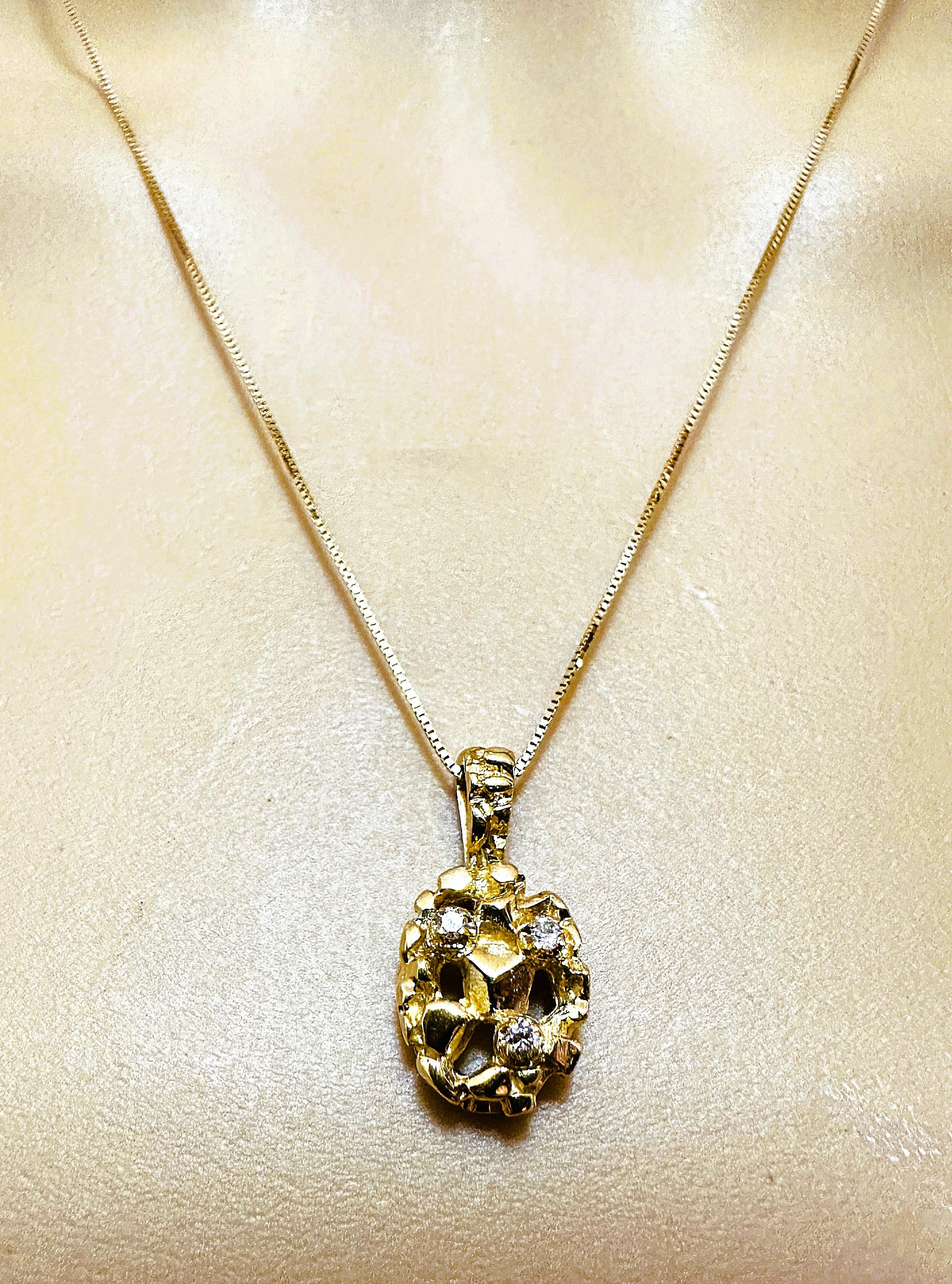 New 14K Yellow Gold Nugget .09 Carat Diamond Pendant Necklace -  Maker's Mark 4