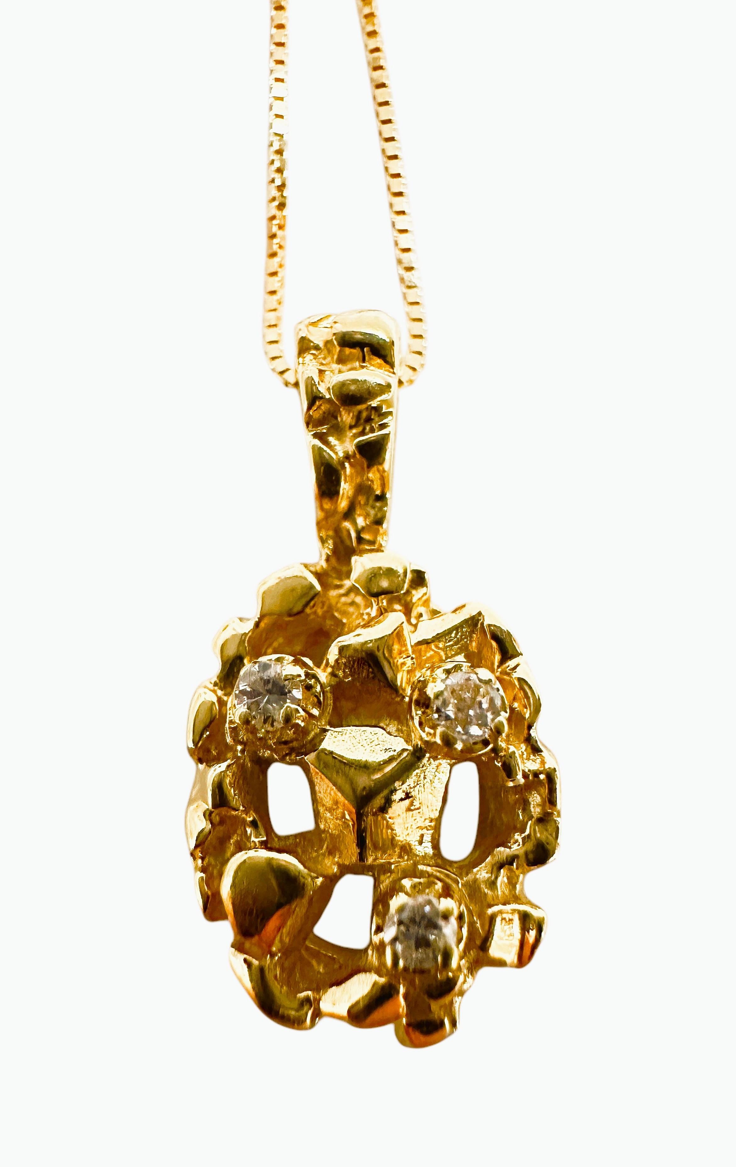 Women's New 14K Yellow Gold Nugget .09 Carat Diamond Pendant Necklace -  Maker's Mark
