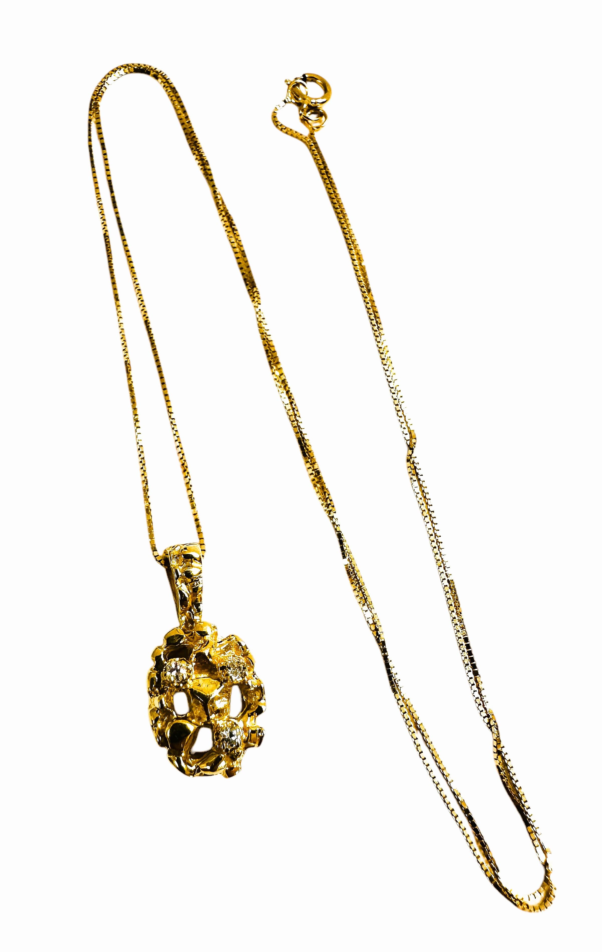 New 14K Yellow Gold Nugget .09 Carat Diamond Pendant Necklace -  Maker's Mark 1