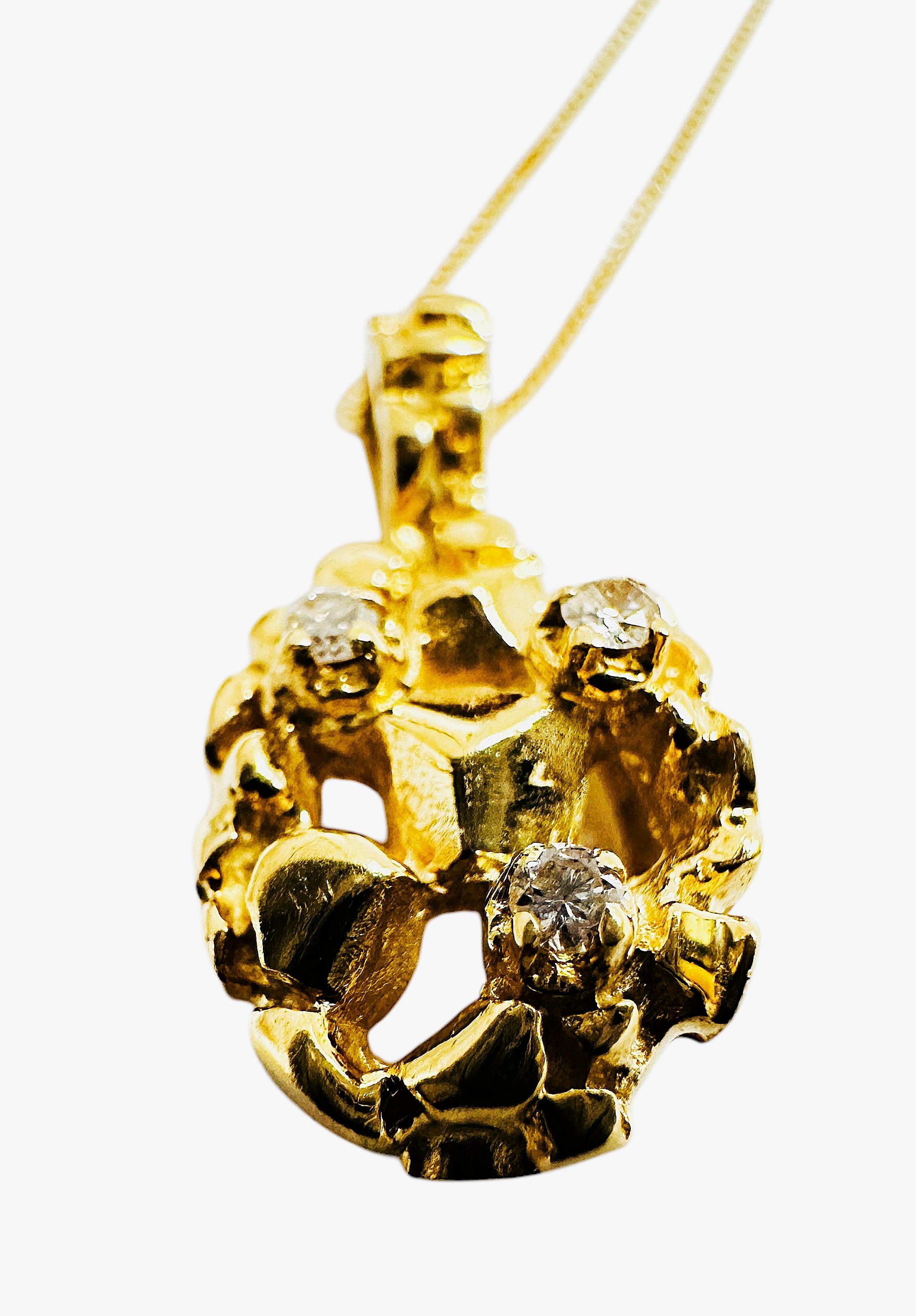 New 14K Yellow Gold Nugget .09 Carat Diamond Pendant Necklace -  Maker's Mark 2