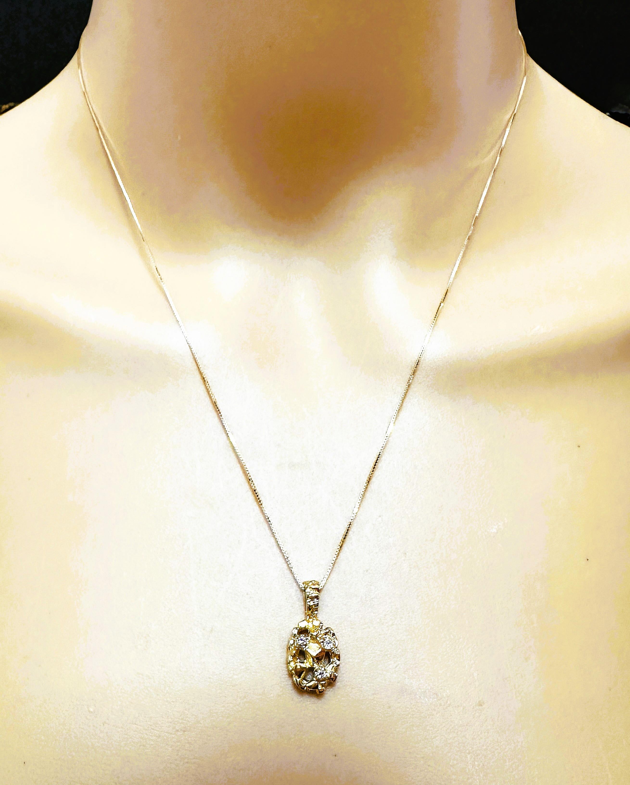 New 14K Yellow Gold Nugget .09 Carat Diamond Pendant Necklace -  Maker's Mark 3