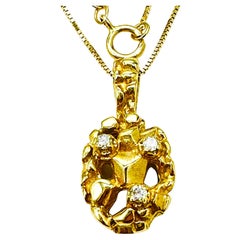 New 14K Yellow Gold Nugget .09 Carat Diamond Pendant Necklace -  Maker's Mark