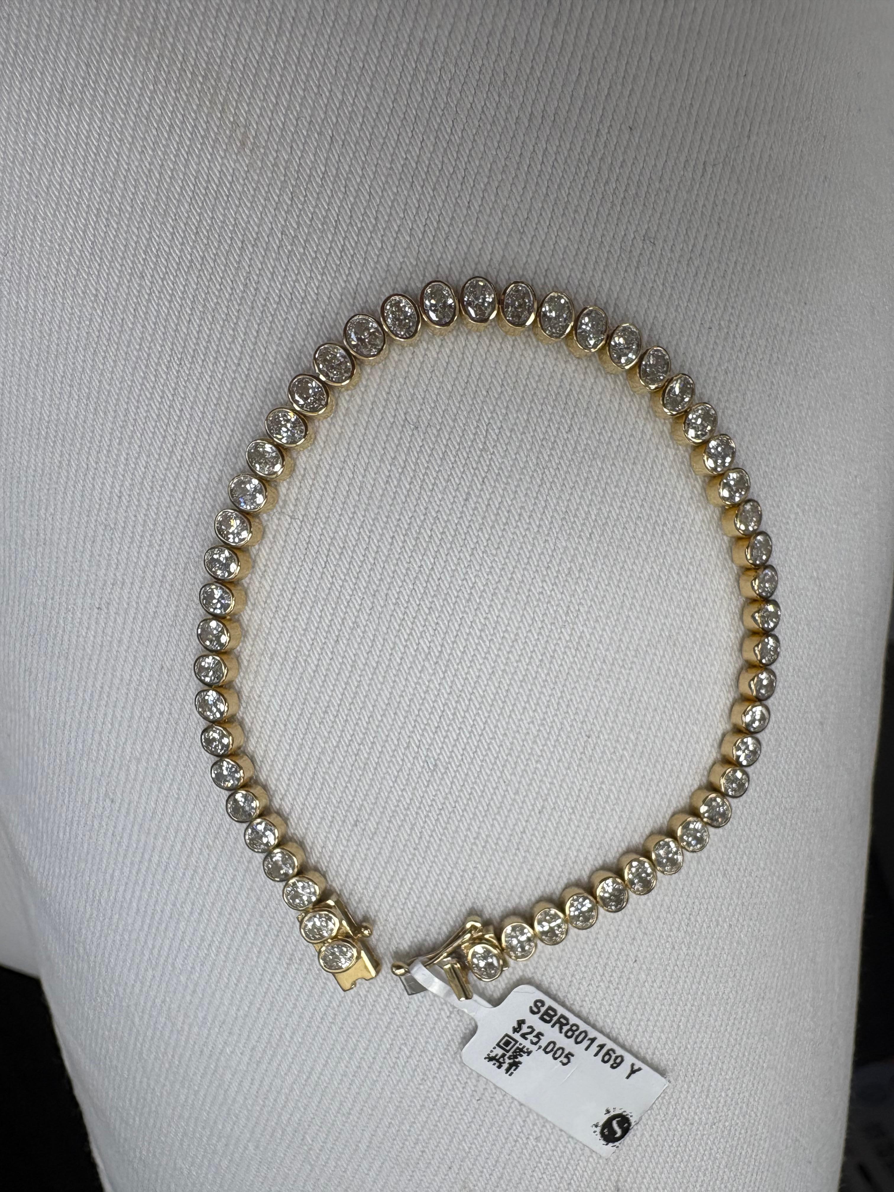 NUOVO Bracciale con castone di diamanti naturali ovali in oro giallo 14K 5,65 CTTW In condizioni Nuovo in vendita a Great neck, NY