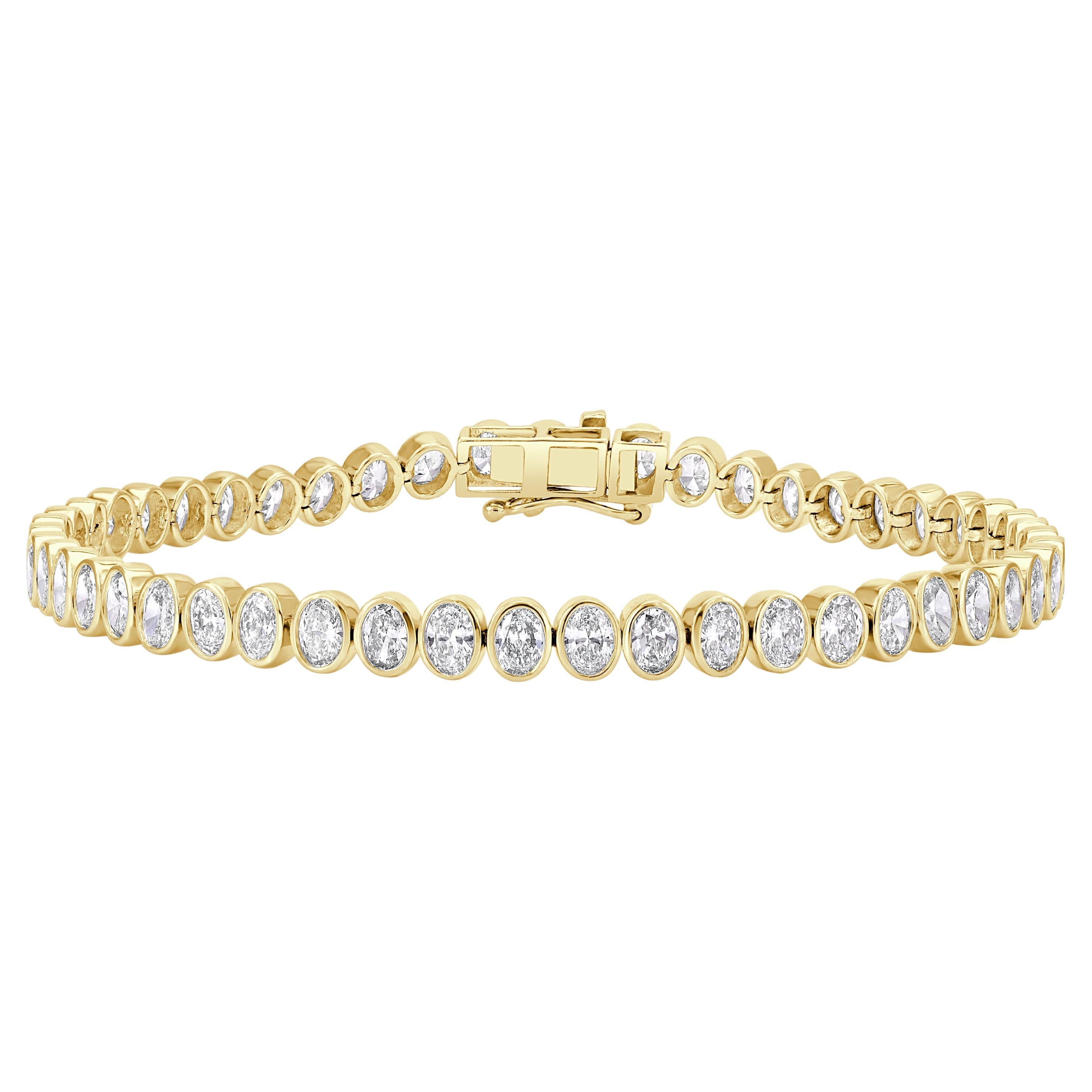 NEW 14K Yellow Gold Oval Natural Diamond Bezel Bracelet 5.65 CTTW