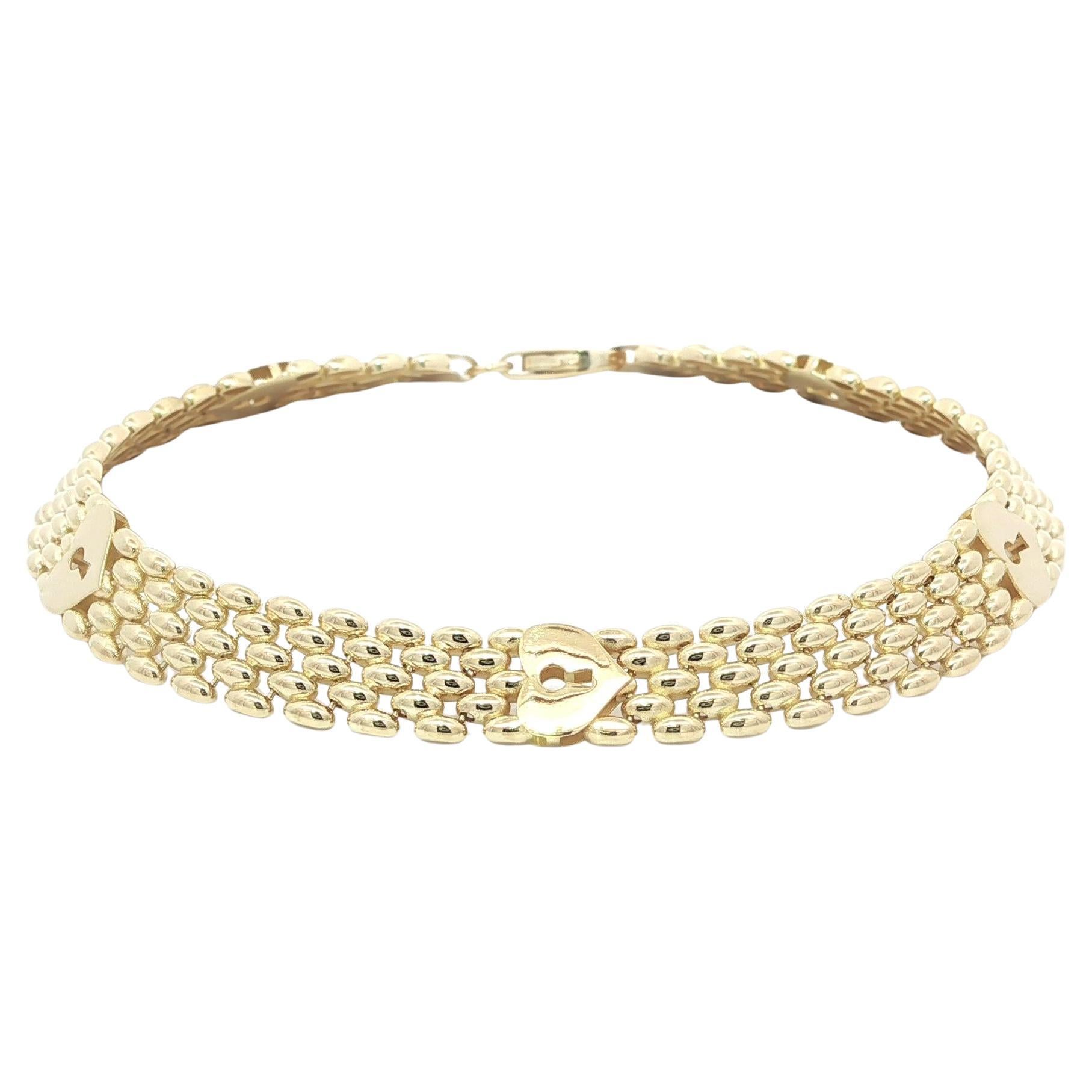 Nueva Pulsera de Eslabones Pantera de Oro Amarillo de 14k c/ Candado Corazón Estaciones Llave en venta