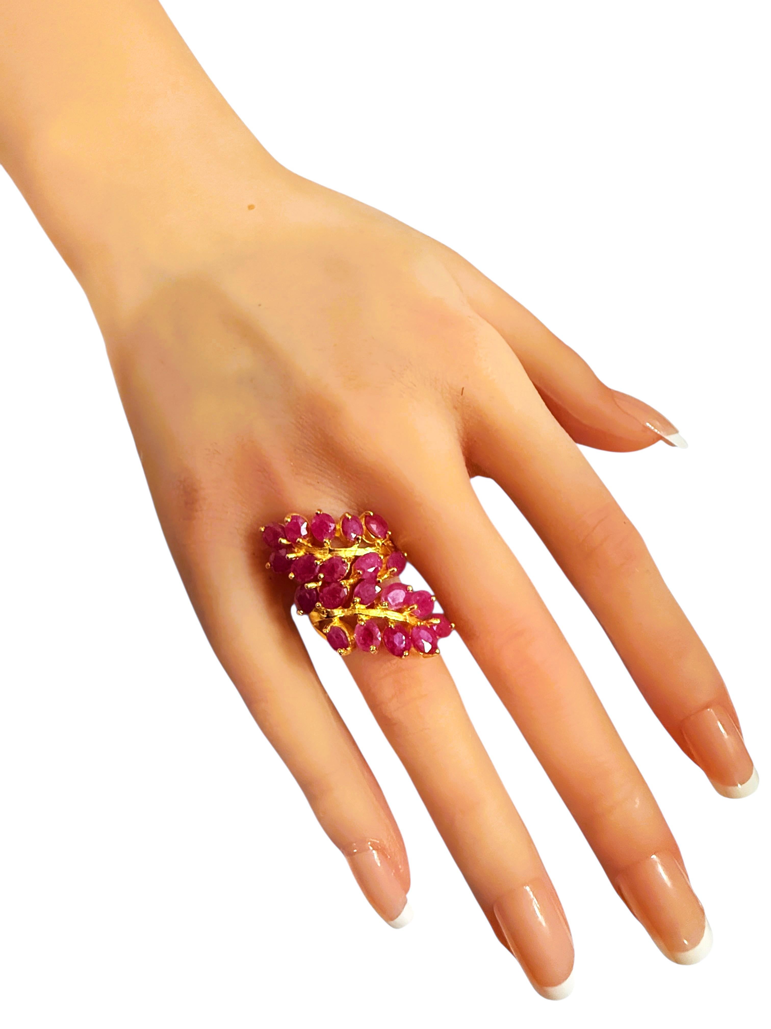 New 14k Yellow Gold PL 7.0 Ct Oval Cut Ruby Sterling Ring Size 6.5 en vente 1