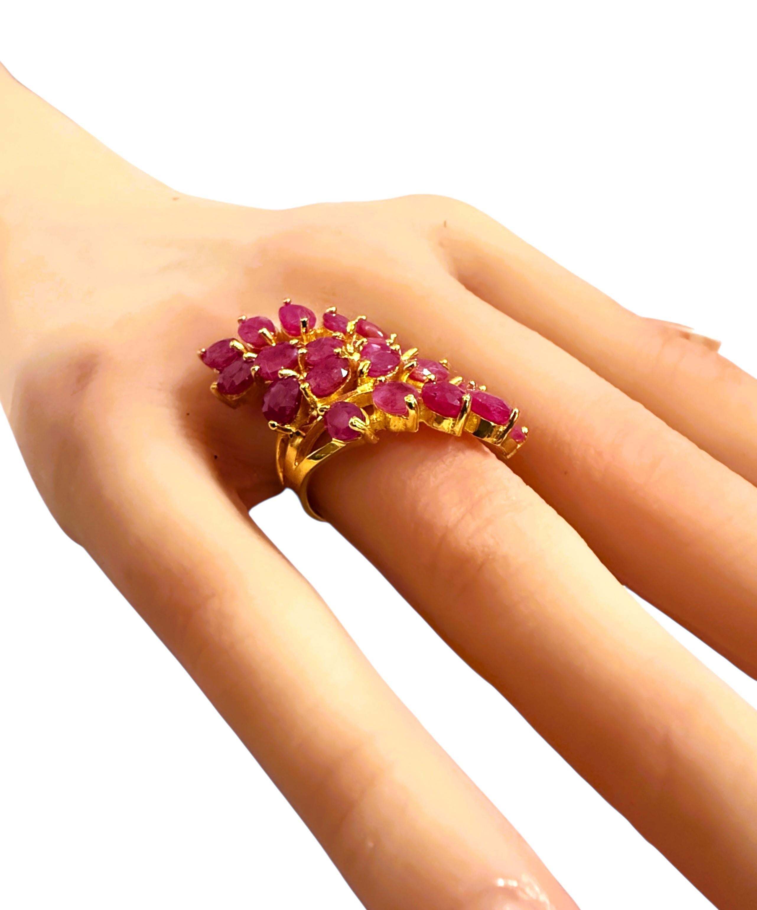 New 14k Yellow Gold PL 7.0 Ct Oval Cut Ruby Sterling Ring Size 6.5 en vente 2