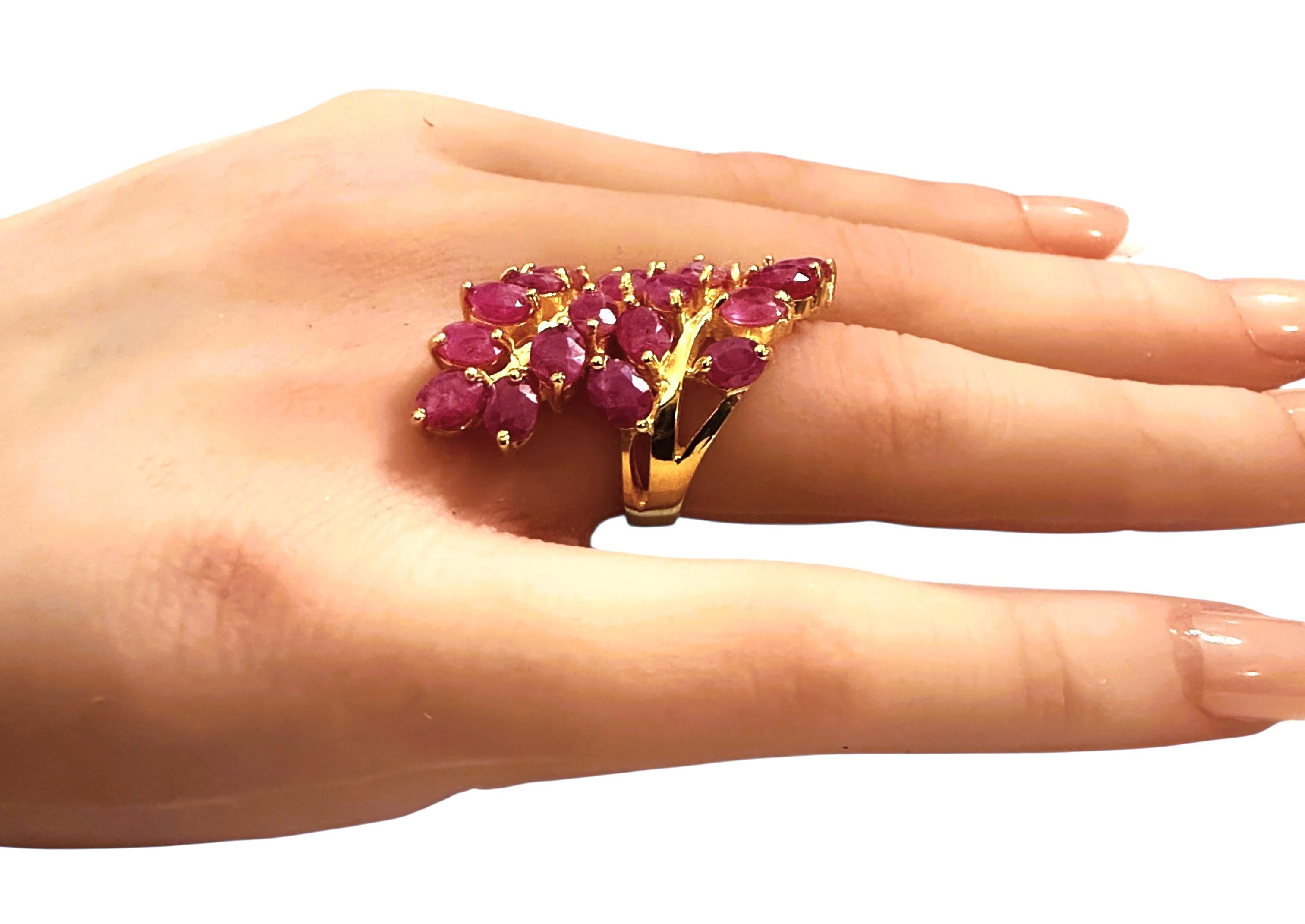 New 14k Yellow Gold PL 7.0 Ct Oval Cut Ruby Sterling Ring Size 6.5 en vente 3