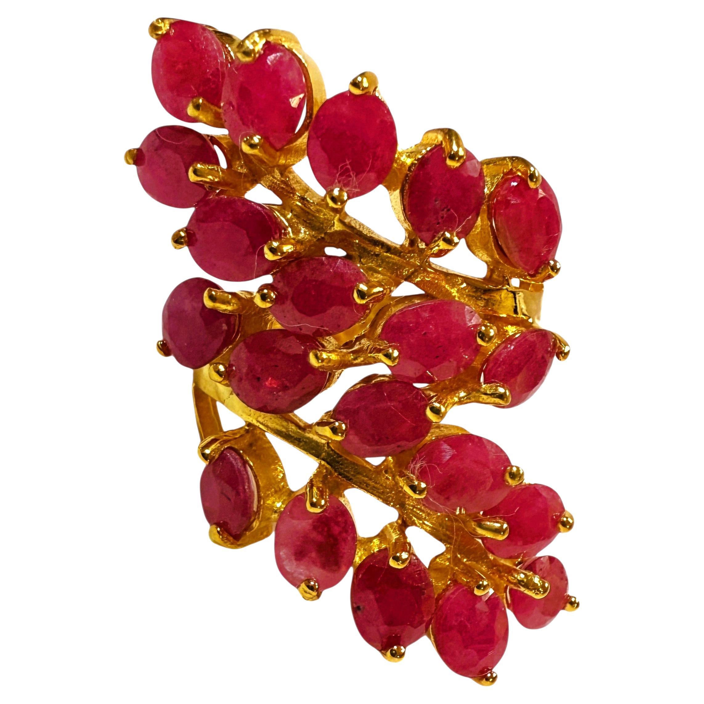 New 14k Yellow Gold PL 7.0 Ct Oval Cut Ruby Sterling Ring Size 6.5 en vente