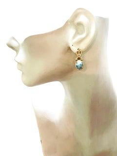 New 14K Yellow Gold Plated Sterling Dominican Republic Larimar Earrings