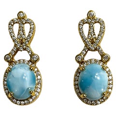 New 14K Yellow Gold Plated Sterling Dominican Republic Larimar Earrings