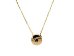 New 14k Yellow Gold Sapphire Round Disk Circle Slide Pendant Necklace