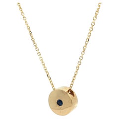 New 14k Yellow Gold Sapphire Round Disk Circle Slide Pendant Necklace