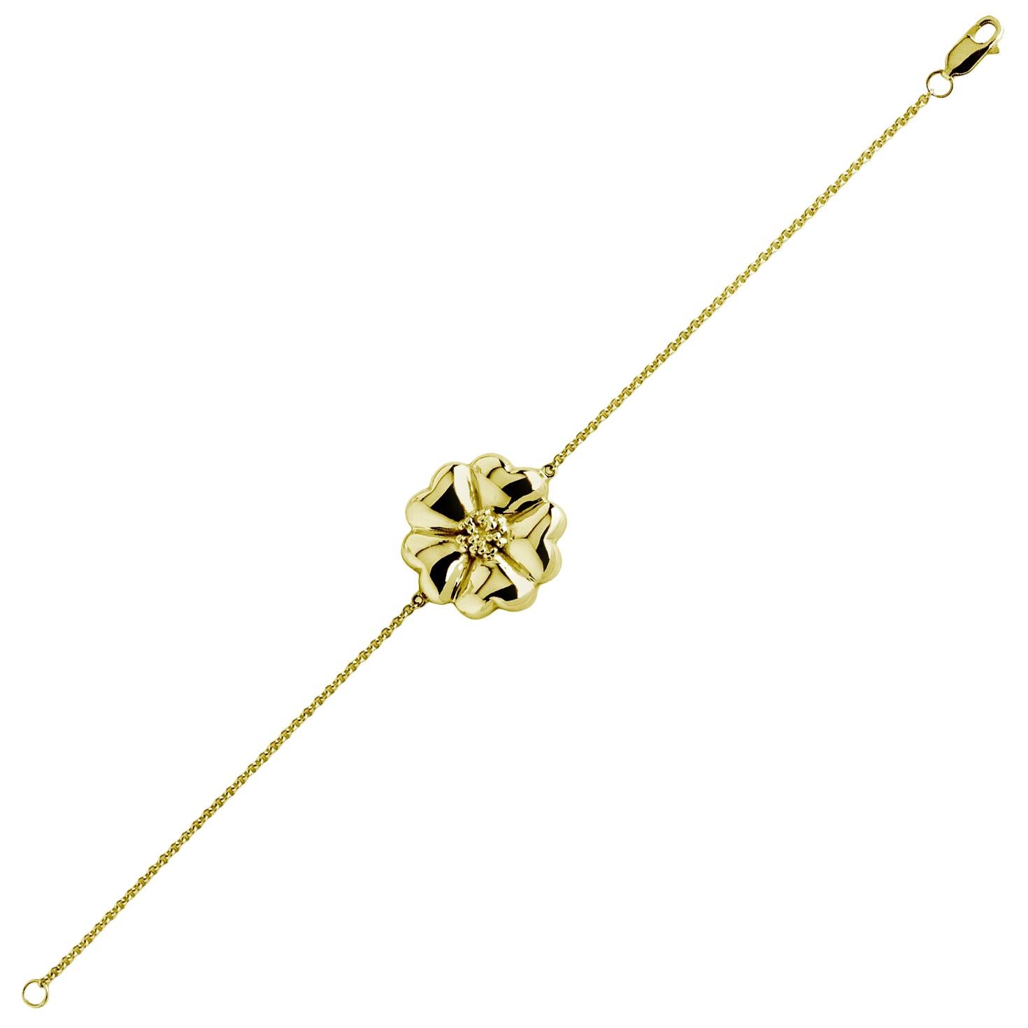 24 Karat Yellow Gold Vermeil Big Blossom Chain Bracelet For Sale