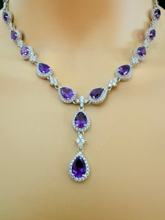 Nuevo collar de amatista y zafiro de 15 quilates de oro blanco de 14k PL de 18" de ley