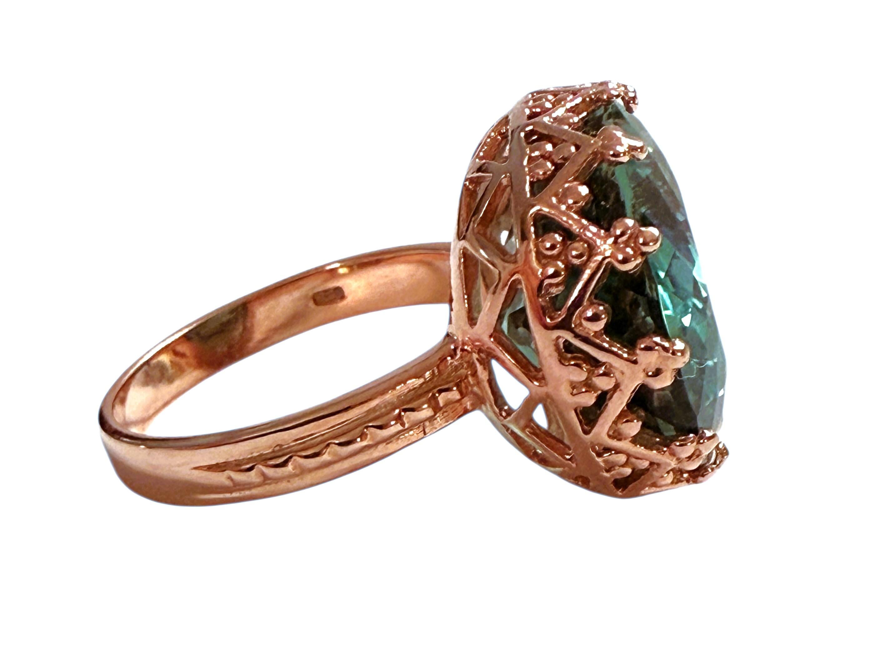 New 15 Carat Teal Green Tourmaline in Diamond Crown Setting R Gold Sterling Ring In condizioni ottime in vendita a Eagan, MN