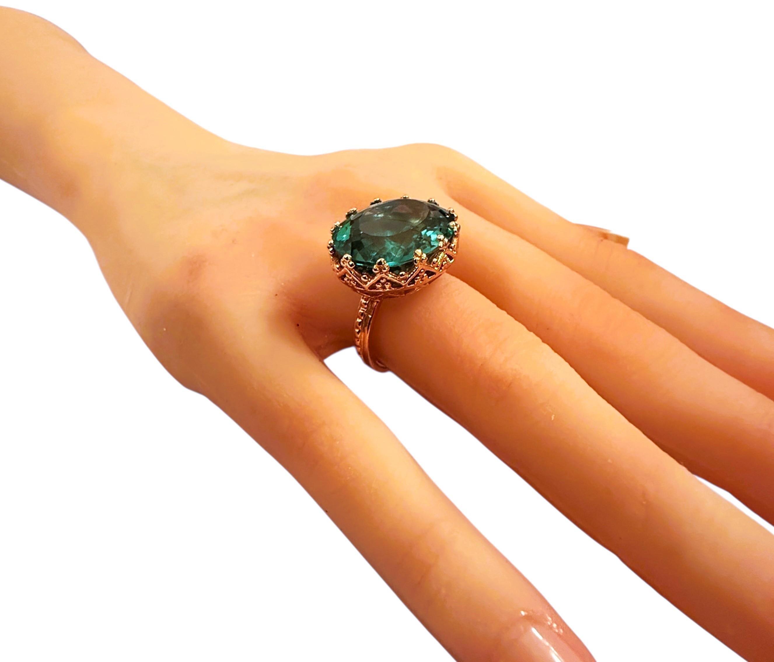 Donna New 15 Carat Teal Green Tourmaline in Diamond Crown Setting R Gold Sterling Ring in vendita