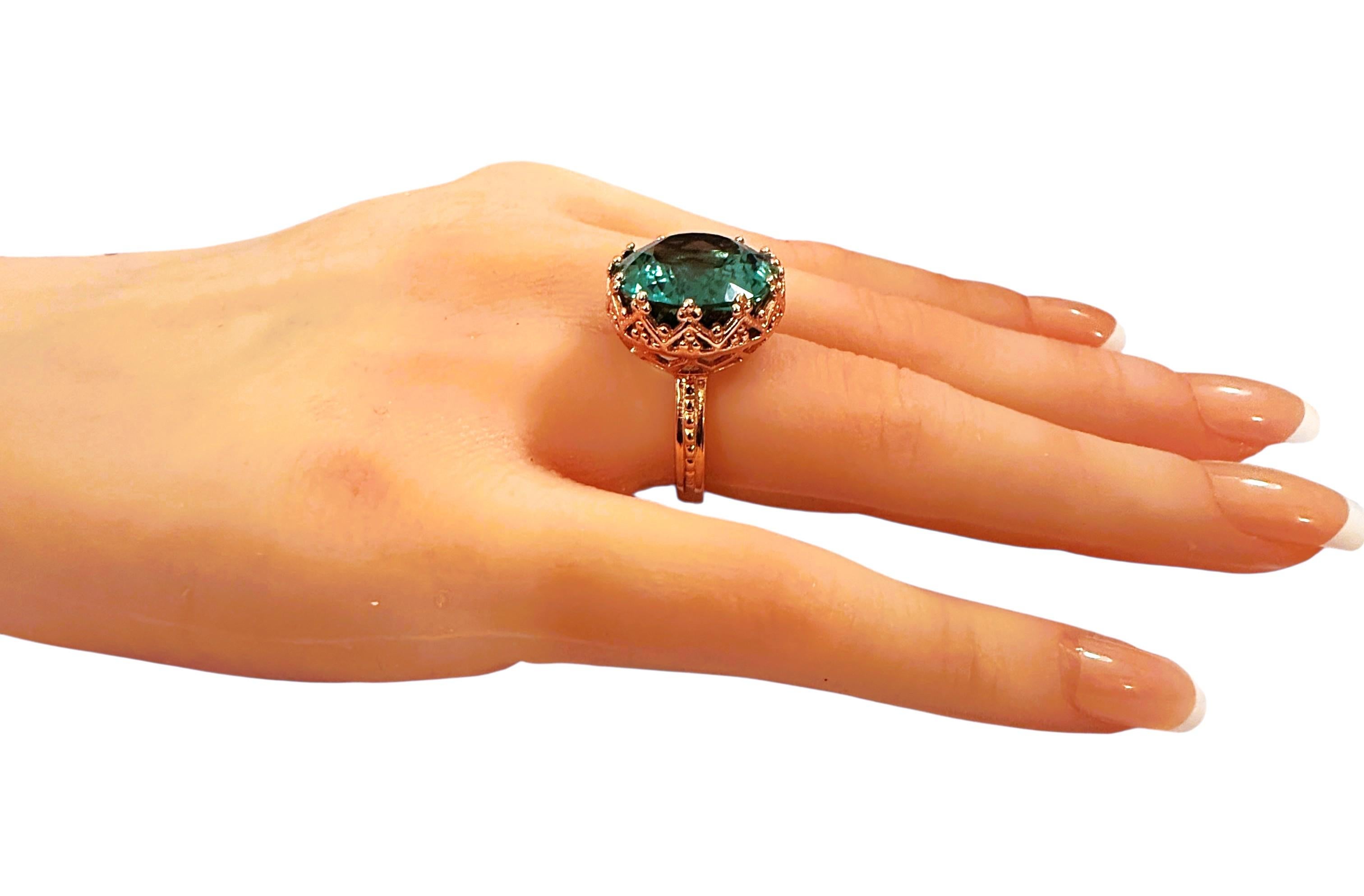 New 15 Carat Teal Green Tourmaline in Diamond Crown Setting R Gold Sterling Ring in vendita 1