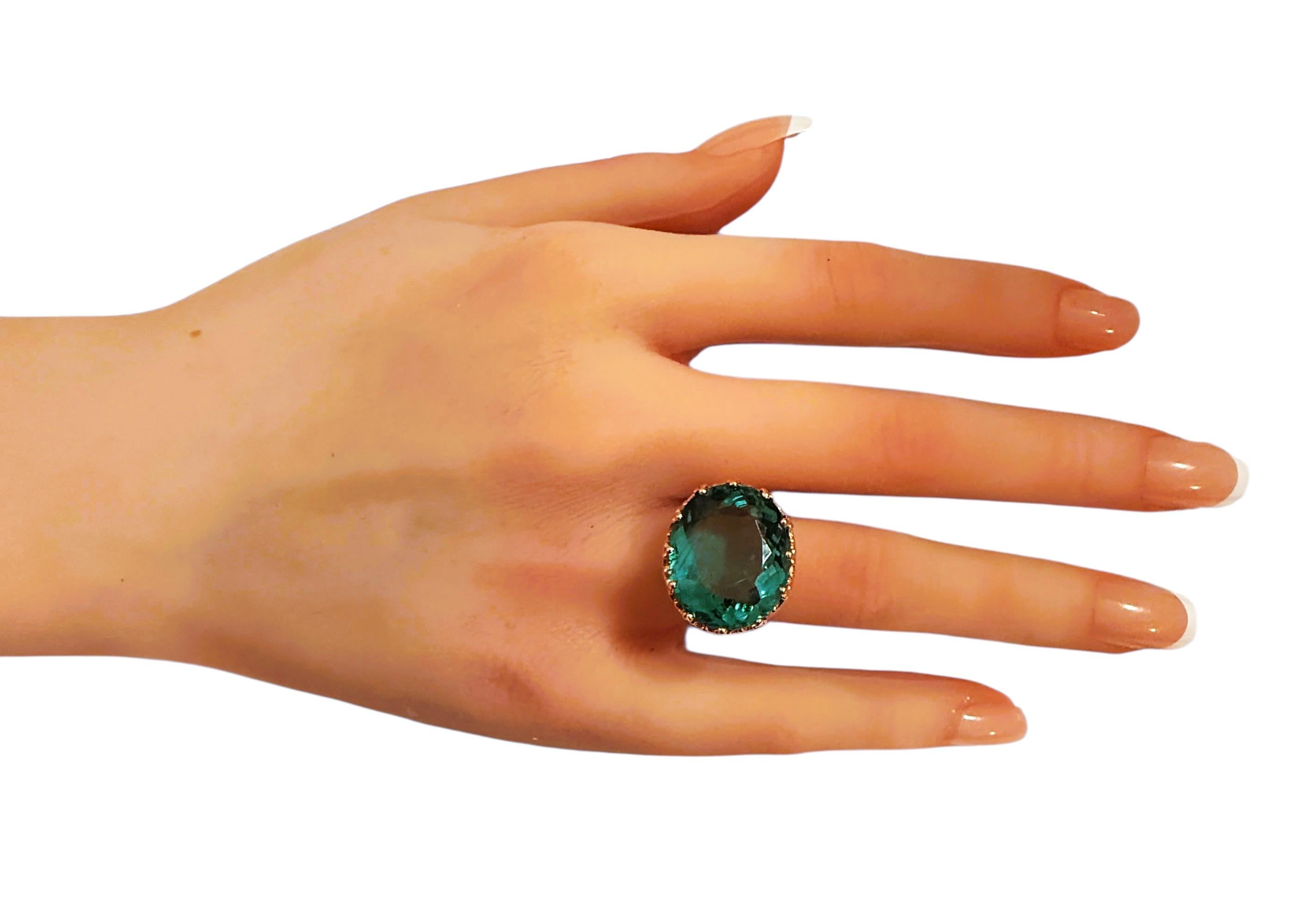 New 15 Carat Teal Green Tourmaline in Diamond Crown Setting R Gold Sterling Ring in vendita 2