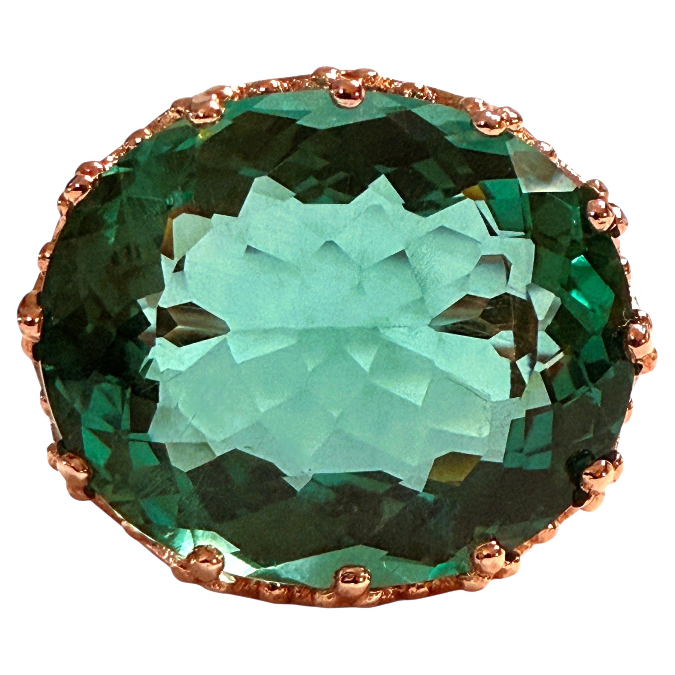 New 15 Carat Teal Green Tourmaline in Diamond Crown Setting R Gold Sterling Ring in vendita