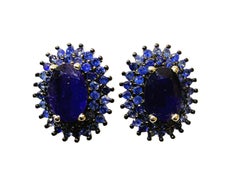 New 1.50 Carat Blue Sapphire Sterling Silver Post Earrings
