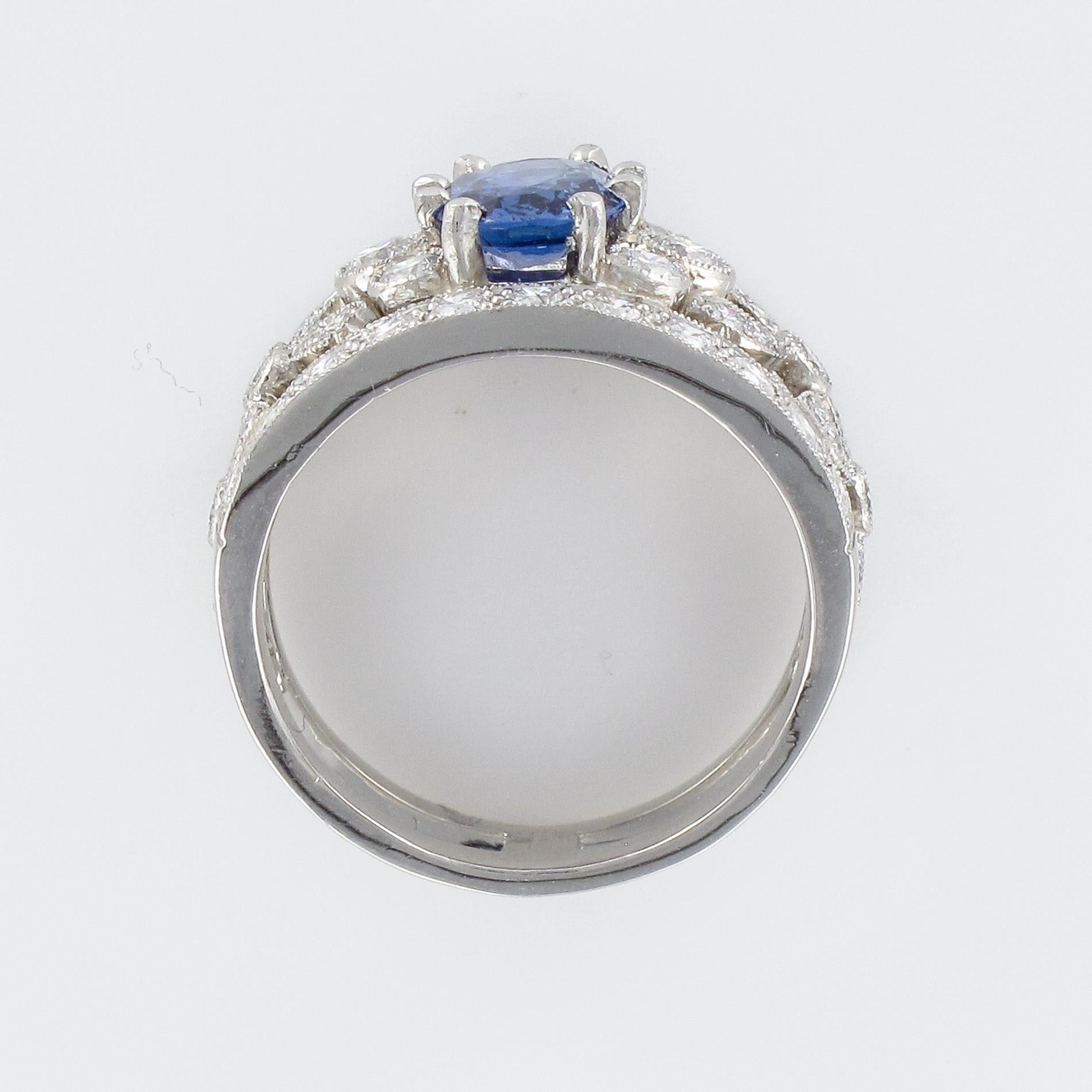 New 1.50 Carat Diamond 1.55 Carat Sapphire Platinum Band Ring 7