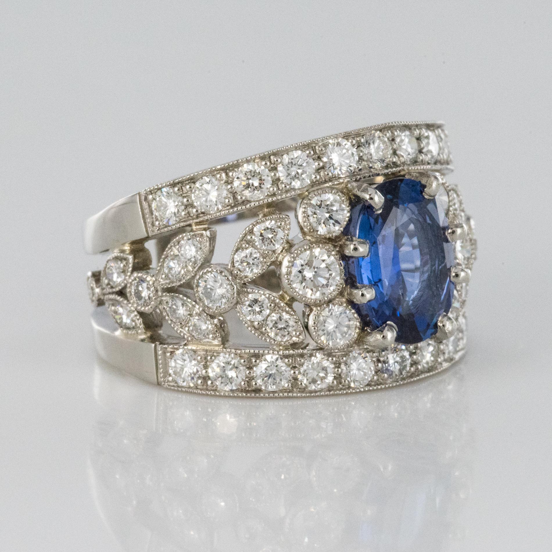 New 1.50 Carat Diamond 1.55 Carat Sapphire Platinum Band Ring 1