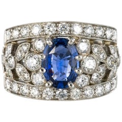New 1.50 Carat Diamond 1.55 Carat Sapphire Platinum Band Ring