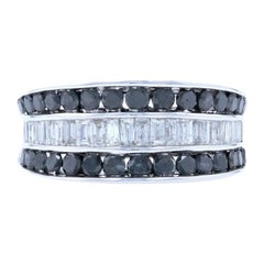 New 1.50ctw Baguette Cut Diamond Ring, 14k White Gold Black & White