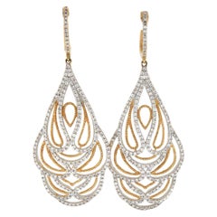 New 1.50ctw Diamond Two Tone Weave Dangle Earrings in 14K White and Yellow Gold