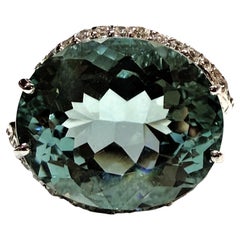 New 15.10 Carat Fancy Cut Oval Aquamarine & Diamond Cut Sapphire Ring Size 6.75